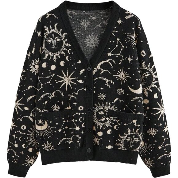 Sweaters - Women's Plus Size Paisley Cardigan Sweater Boho Knit V Neck Long Sleeve